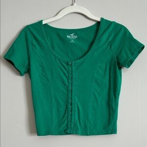Hollister S Corset style hook and loop closure Kelly Green Semi Crop Soft Top